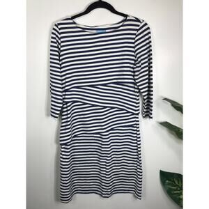 J. Mclaughlin Dress Women's M 3/4 Sleeve Navy White Stripe Coastal Nautical Prep
